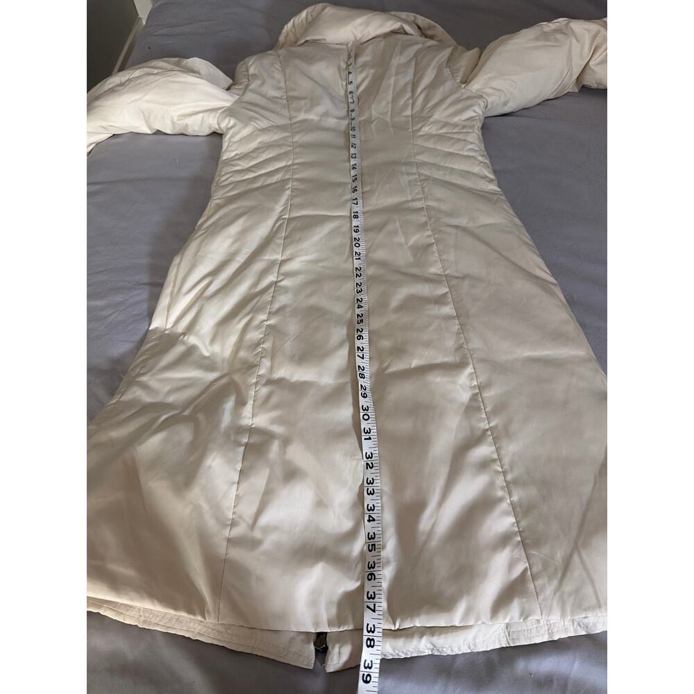 0199 BCBGMaxAzria Ivory Long Puffer Coat XS Knit Collar Zip - Picture 9 of 9